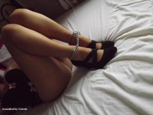 xsiteability.com - Sue cuffed to bed thumbnail