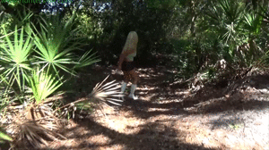 xsiteability.com - Busty handcuffed blonde runs from her bounty hunters deep in the woods thumbnail