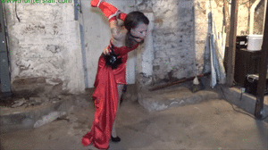 xsiteability.com - Tiny party girl strung up in his cellar in her prom dress thumbnail