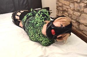 xsiteability.com - green leotard strapped hogtie thumbnail