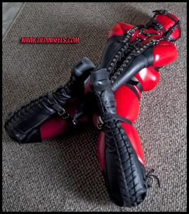 xsiteability.com - Nadia White Red Catsuit, Armbinder, Muzzle Gag and Lace Up Boots! Pt-2 thumbnail