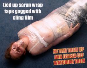 xsiteability.com - Saran wrap gagged with cling film rich bitch tied up hostage bondage thumbnail