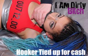 xsiteability.com - FiFi liquid black PVC leggings tied up microfoam gagged pay for play bondage thumbnail